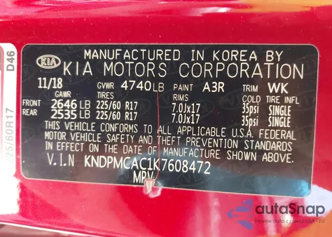 2019 Kia Sportage Lx из США, поврежденный, VIN KNDPMCAC1K7608472